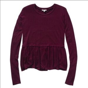 Wilfred aritizia maroon purple long sleeve knit peplum crew neck blouse top